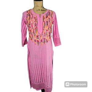 Pink Embroidered Chikankari Kurti Indian Wedding Dress Boho